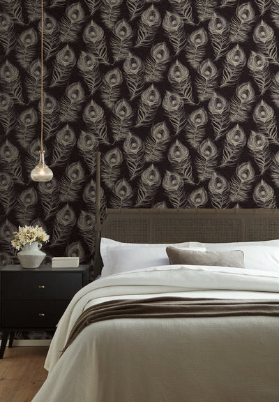 product image for Regal Peacock Wallpaper in Black 96