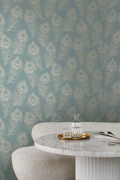 product image for Regal Peacock Wallpaper in Dark Teal 25