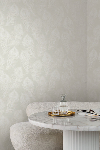 product image for Regal Peacock Wallpaper in White 93