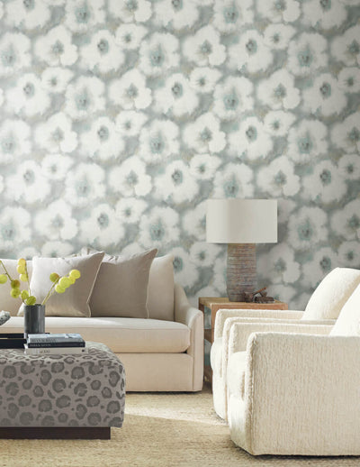 product image for Blended Floral Wallpaper in Aqua 25