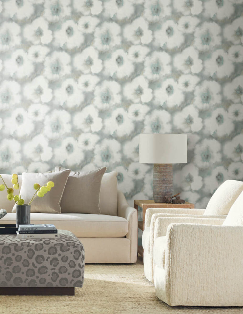 media image for Blended Floral Wallpaper in Aqua 246