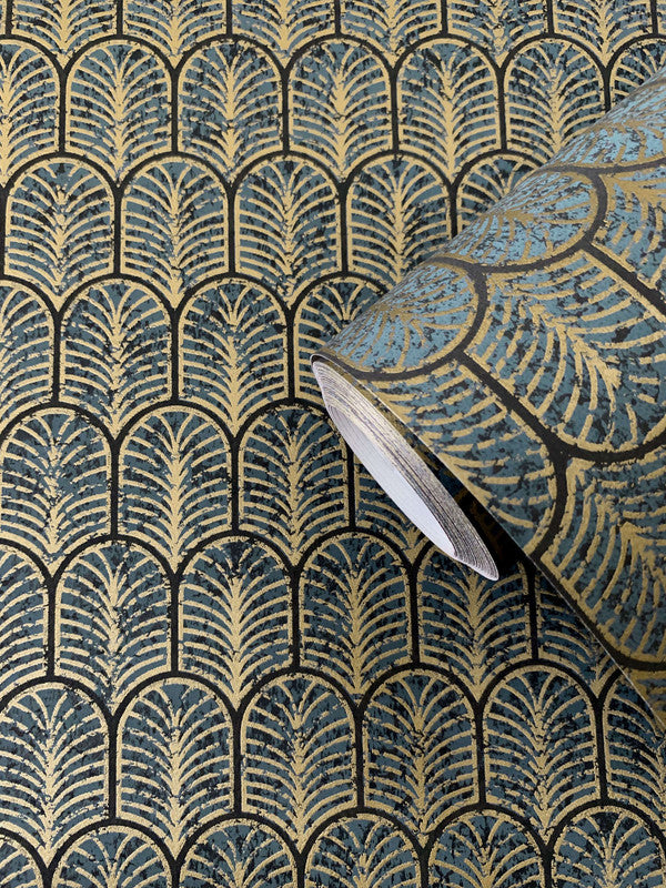 media image for Geo Arch Art Deco Wallpaper in Gold/Blue 274