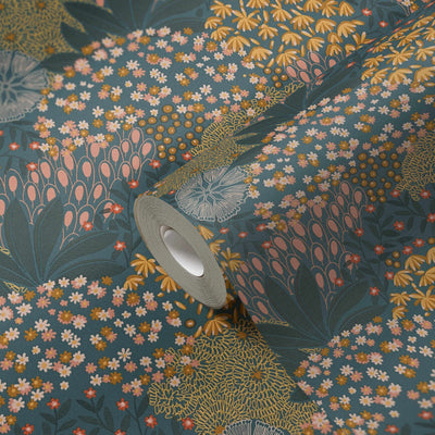 product image for Forest Bloom Motif Wallpaper in Turqouise/Yellow 53