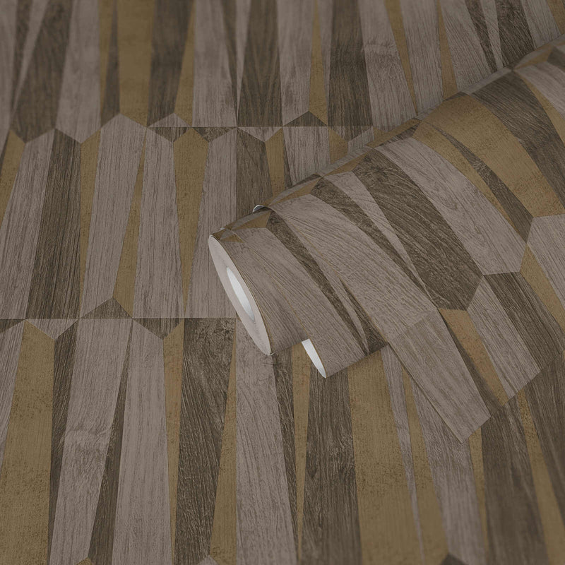 media image for Geo Point Wood Effect Motif Wallpaper in Brown/Grey 296