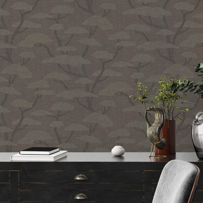 media image for Chinoiserie Tree Motif Wallpaper in Charcoal 221