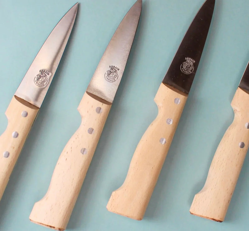 media image for au nain boucher set of 4 beech wood steak knives with leather pouch 2 289