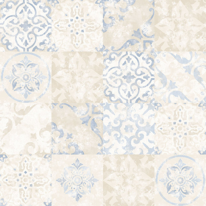 media image for sample tile effect beige blue wallpaper from the kitchen recipes collection by galerie wallcoverings 1 213