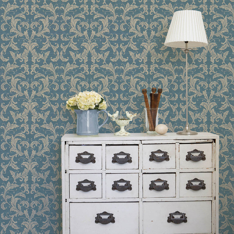 media image for Nordic Elements Damask Wallpaper in Blue 257