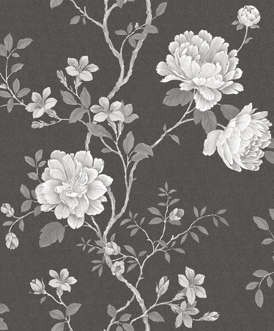 product image of sample large rose trail charcoal white wallpaper from the vintage roses collection by galerie wallcoverings 1 535