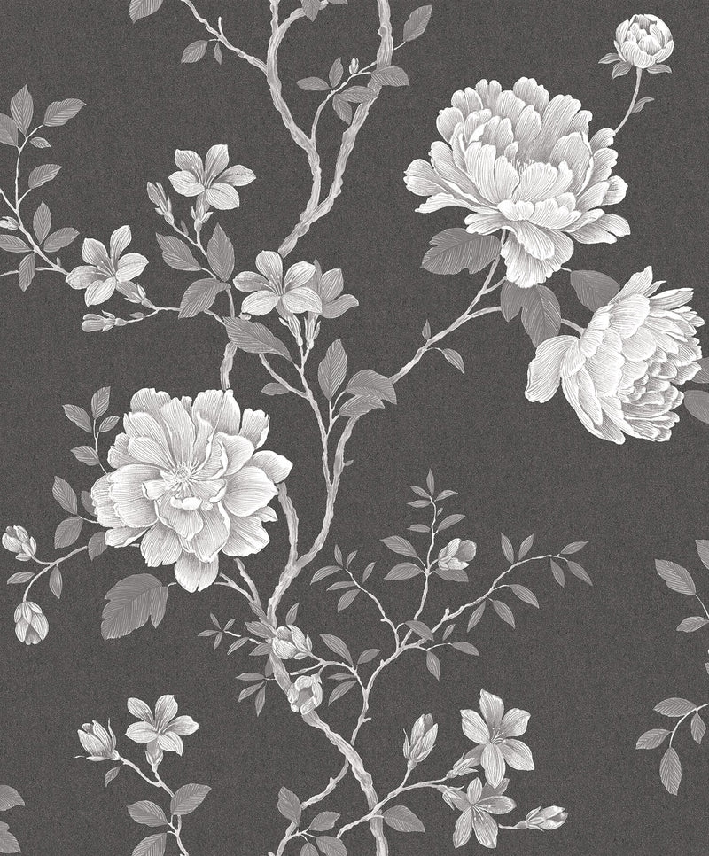media image for sample large rose trail charcoal white wallpaper from the vintage roses collection by galerie wallcoverings 1 243