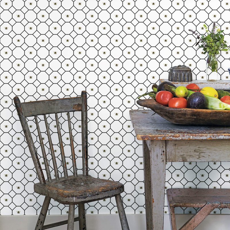 media image for Bee Hive with bees Black/White Wallpaper from the Just Kitchens Collection by Galerie Wallcoverings 235