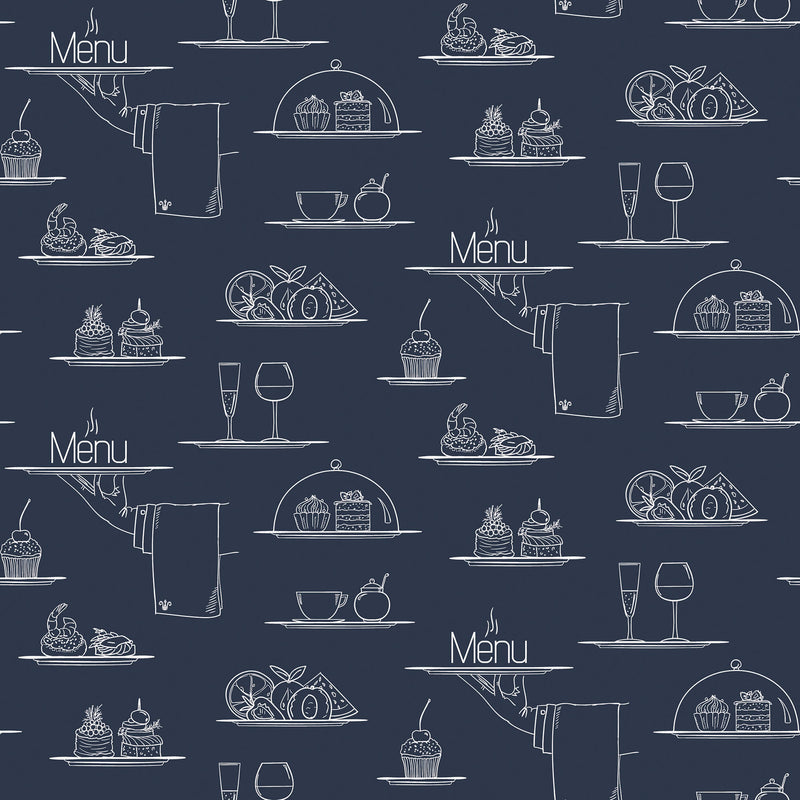 media image for Chalkboard Menu Navy Wallpaper from the Just Kitchens Collection by Galerie Wallcoverings 248