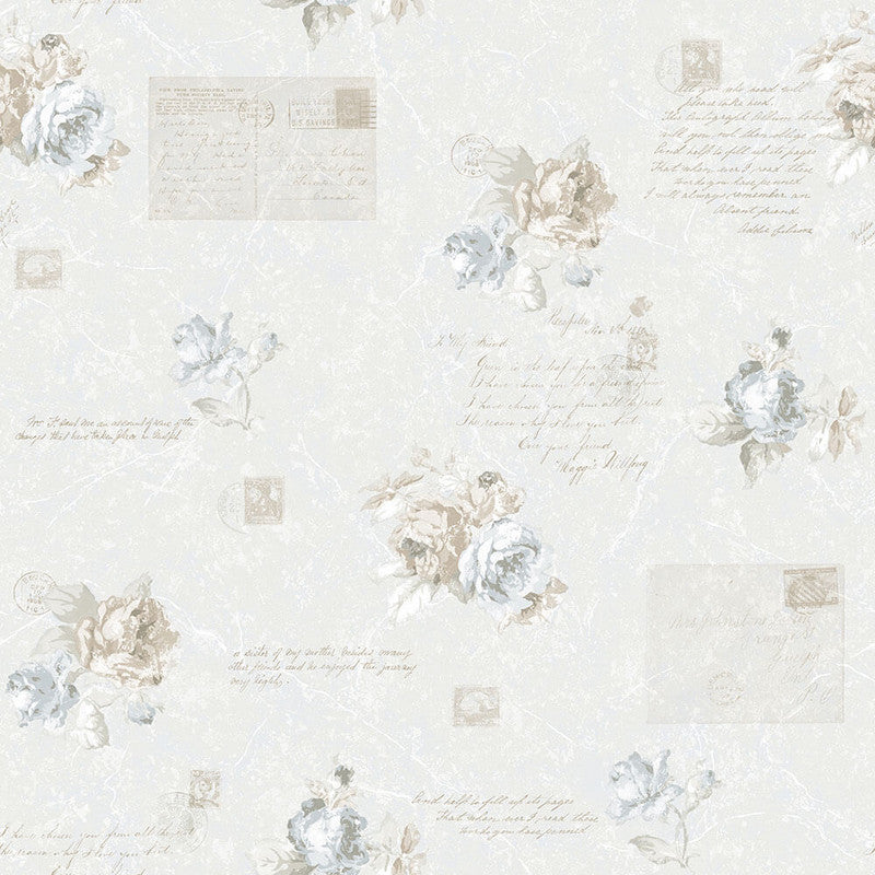 media image for Vintage Rose Wallpaper in Blue 248