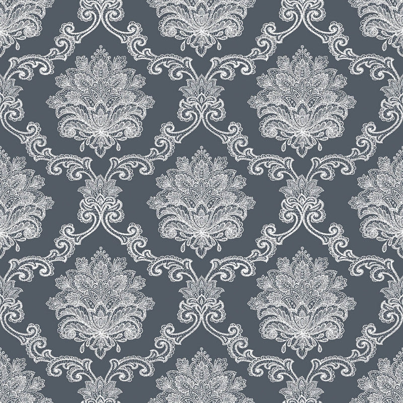 media image for Sample Nordic Elements Damask Wallpaper in Black 287