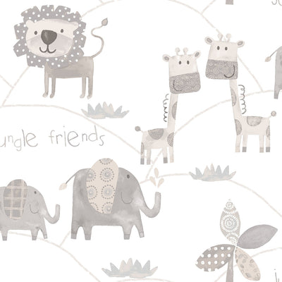 product image of Jungle Friends Grey/White Wallpaper from the Just 4 Kids 2 Collection by Galerie Wallcoverings 597