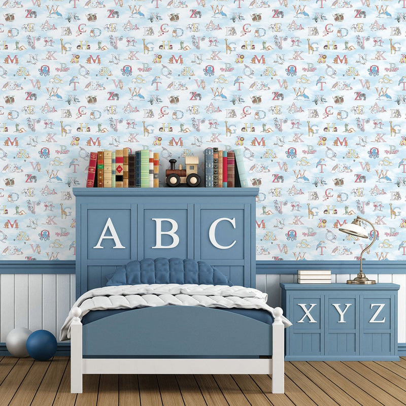 media image for Fun Alphabet Blue Wallpaper from the Just 4 Kids 2 Collection by Galerie Wallcoverings 218