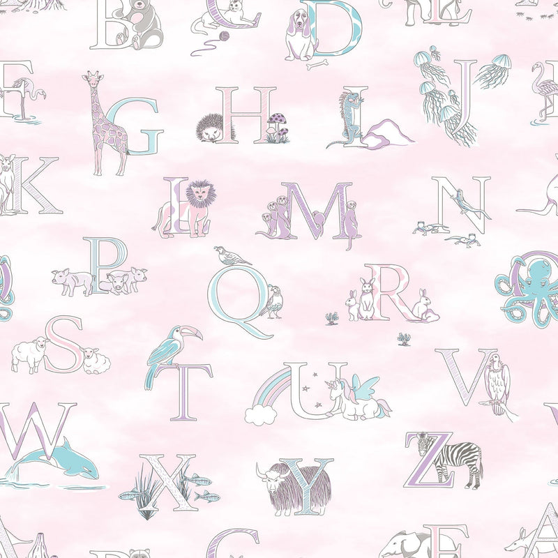 media image for Fun Alphabet Pink Wallpaper from the Just 4 Kids 2 Collection by Galerie Wallcoverings 233