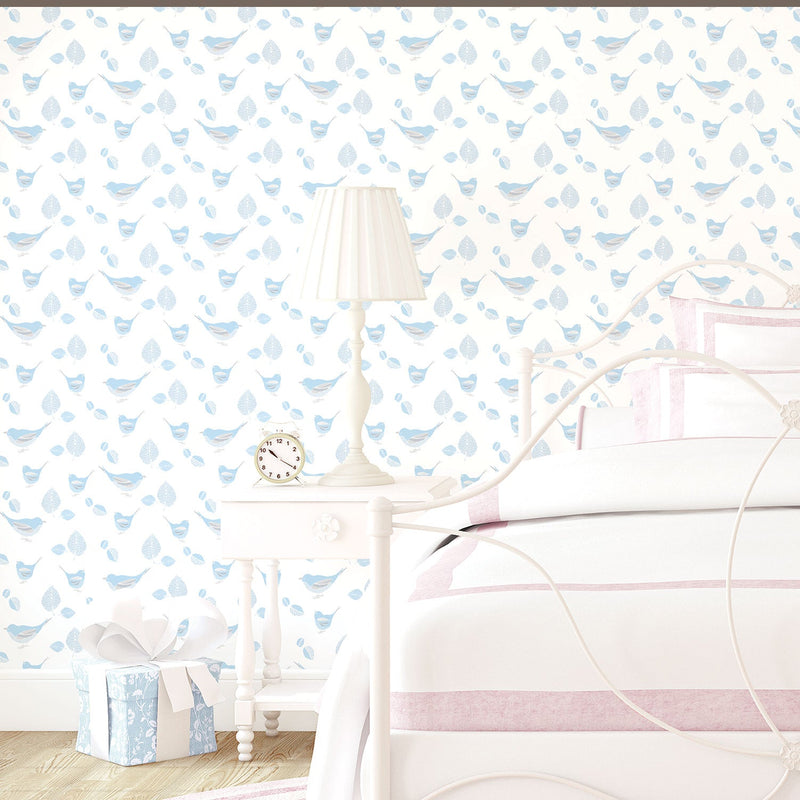 media image for Bird Blue Wallpaper from the Just 4 Kids 2 Collection by Galerie Wallcoverings 252
