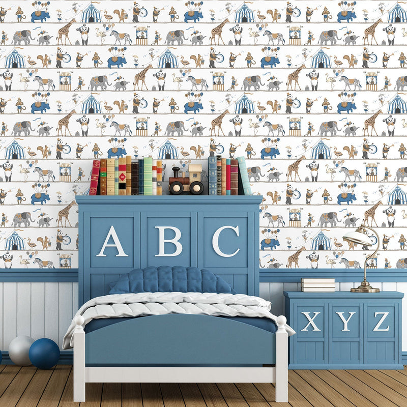 media image for Circus Blue/Brown Wallpaper from the Just 4 Kids 2 Collection by Galerie Wallcoverings 294