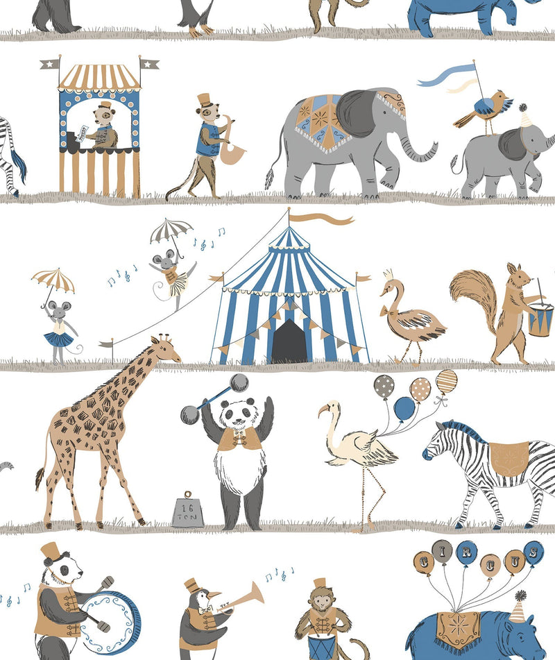 media image for sample circus blue brown wallpaper from the just 4 kids 2 collection by galerie wallcoverings 1 230