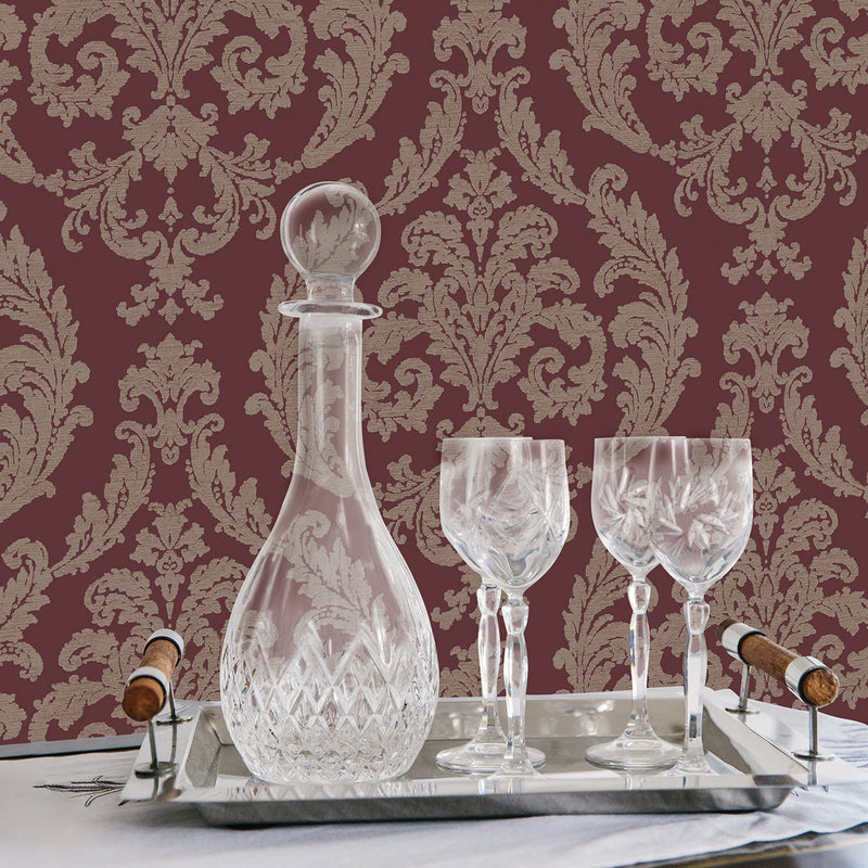 media image for Traditional Damask Maroon Wallpaper from the Palazzo Collection by Galerie Wallcoverings 291