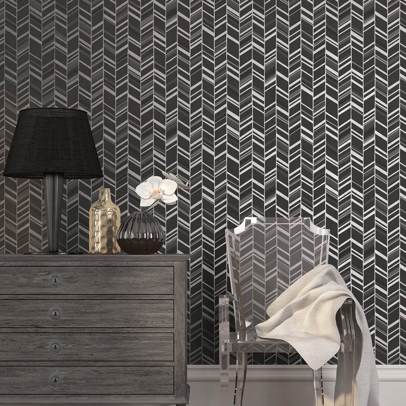 media image for Glitter Chevrons Black/Metallic Wallpaper from the Special FX Collection by Galerie Wallcoverings 20