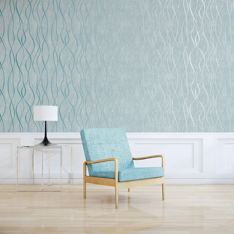 media image for Glitter Ribbons Turquoise/Metallic Wallpaper from the Special FX Collection by Galerie Wallcoverings 286