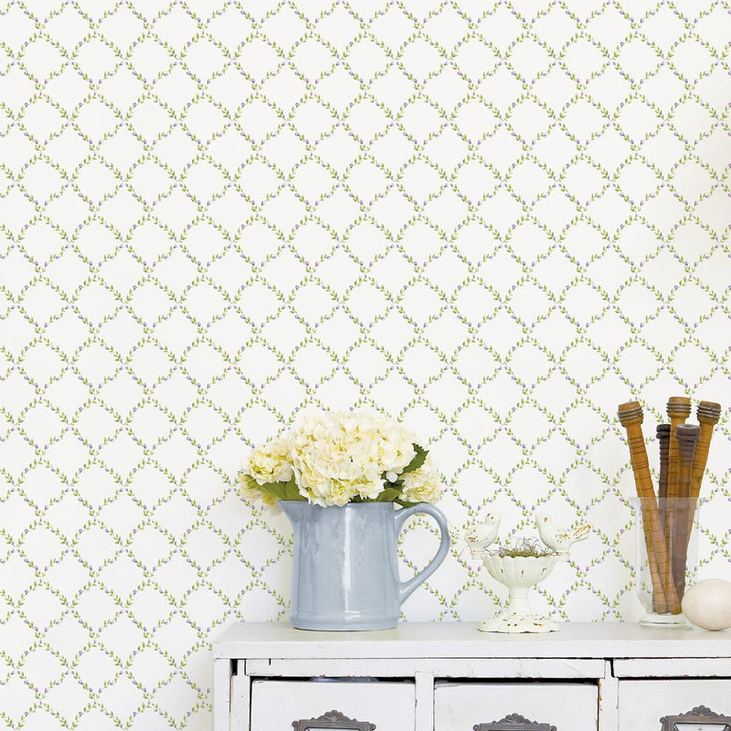 media image for Trellis Lilac/Green Wallpaper from the Miniatures 2 Collection by Galerie Wallcoverings 241
