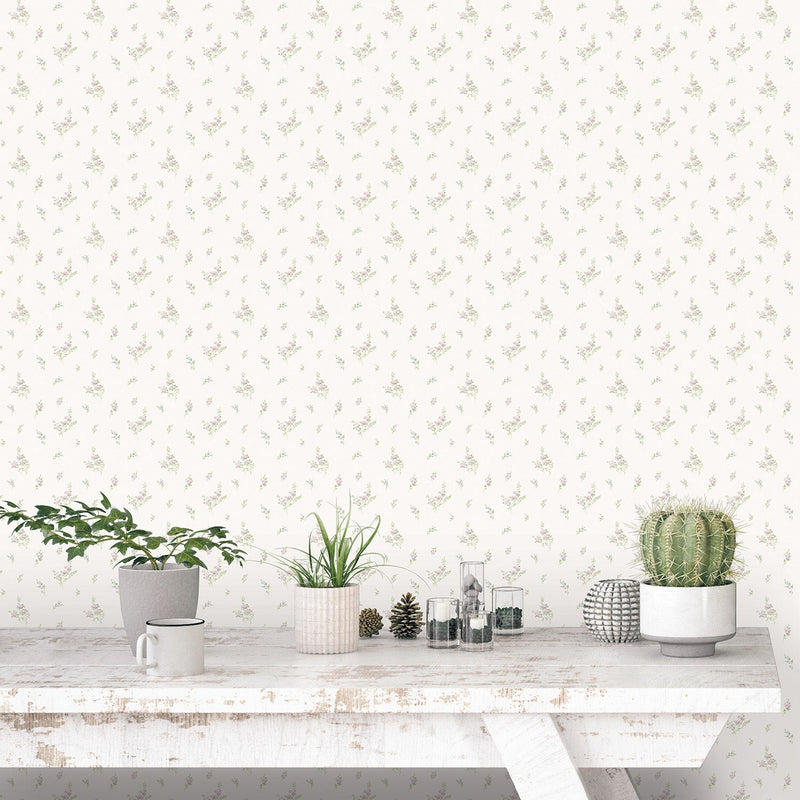 media image for Tiny Roses Lilac/Green Wallpaper from the Miniatures 2 Collection by Galerie Wallcoverings 214