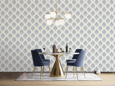 product image for Medallion Damask Wallpaper in Blue/White 7