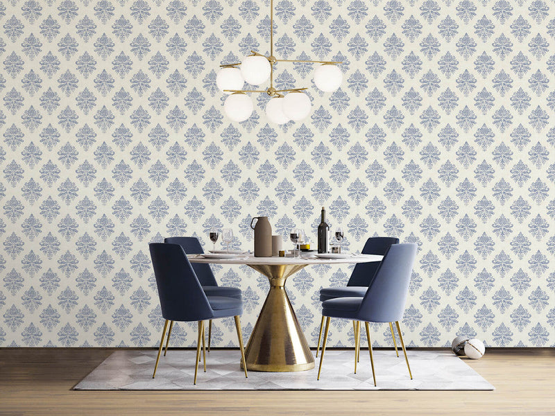 media image for Medallion Damask Wallpaper in Blue/White 243