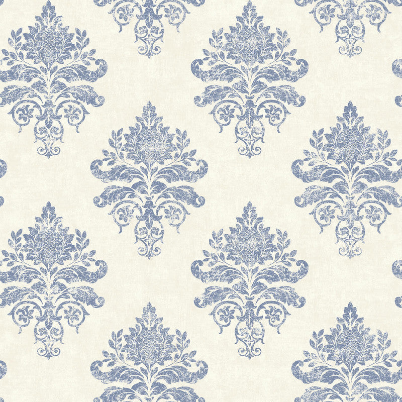 media image for Medallion Damask Wallpaper in Blue/White 235