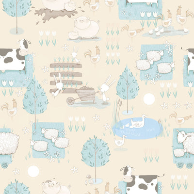 product image of sample farmland beige turquoise wallpaper from the tiny tots 2 collection by galerie wallcoverings 1 527