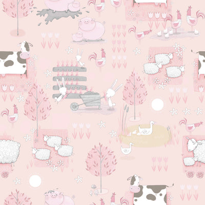 product image of Farmland Pink/Grey Wallpaper from the Tiny Tots 2 Collection by Galerie Wallcoverings 52