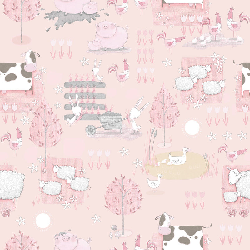 media image for Farmland Pink/Grey Wallpaper from the Tiny Tots 2 Collection by Galerie Wallcoverings 246