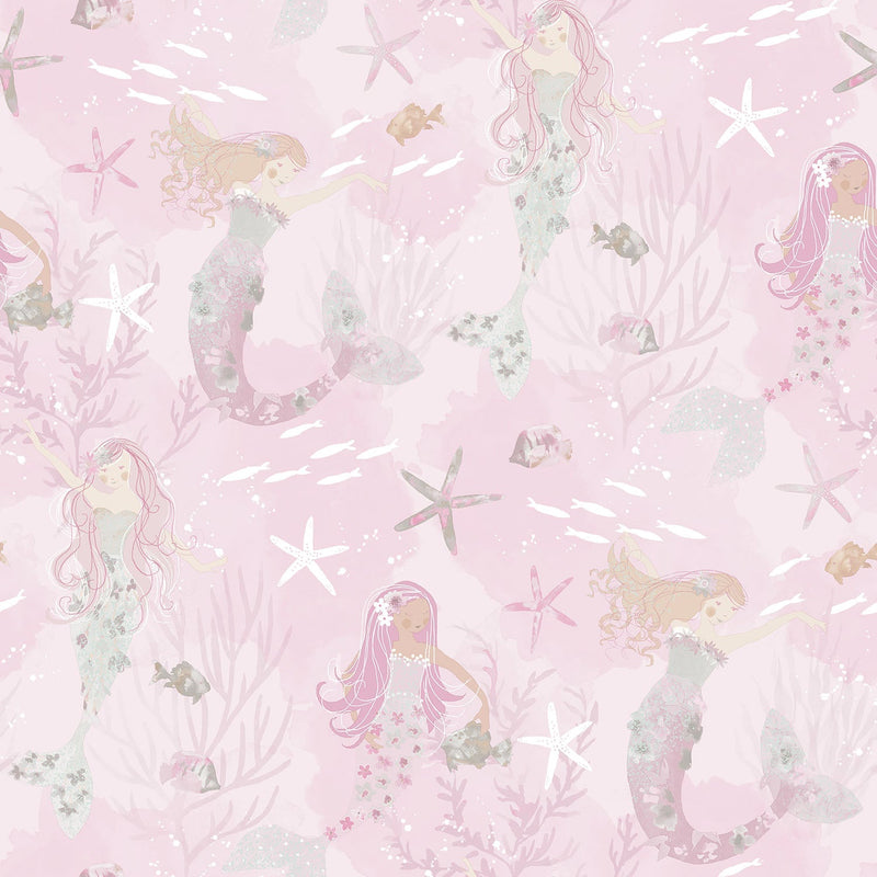 media image for sample mermaids pink glitter wallpaper from the tiny tots 2 collection by galerie wallcoverings 1 210