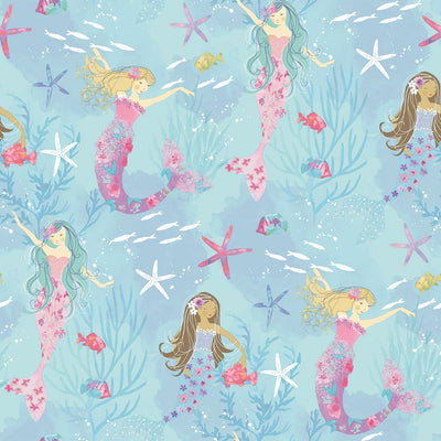 product image of Mermaids Turquoise/Glitter Wallpaper from the Tiny Tots 2 Collection by Galerie Wallcoverings 581