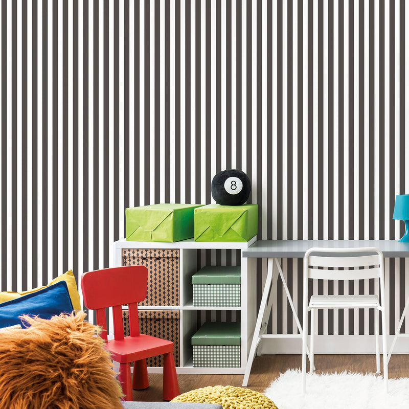 media image for Regency Stripe Black Wallpaper from the Tiny Tots 2 Collection by Galerie Wallcoverings 214