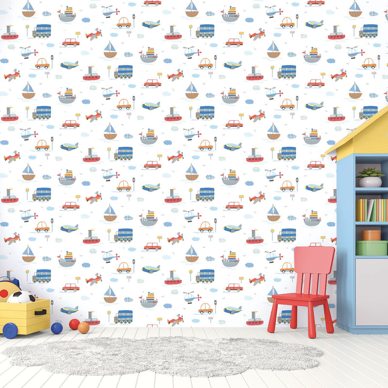 media image for Transportation Blue/Red Wallpaper from the Tiny Tots 2 Collection by Galerie Wallcoverings 299