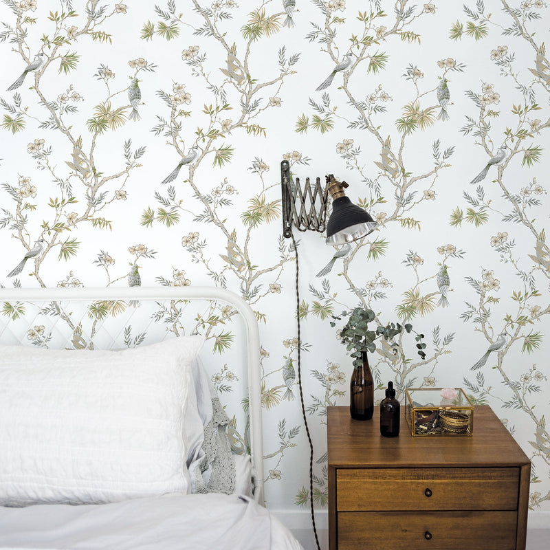 media image for Classic Bird Trail White Wallpaper from the Secret Garden Collection by Galerie Wallcoverings 25