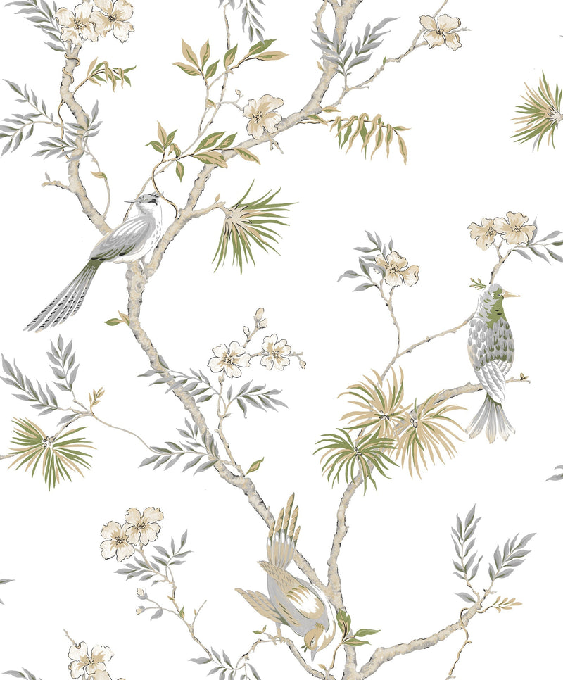 media image for Classic Bird Trail White Wallpaper from the Secret Garden Collection by Galerie Wallcoverings 255