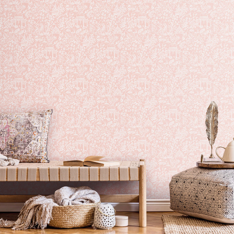 media image for Garden Toile Pink Wallpaper from the Secret Garden Collection by Galerie Wallcoverings 271