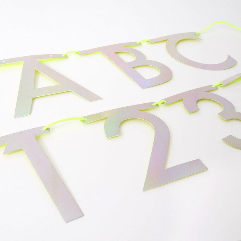 media image for silver holographic letter garland kit by meri meri 2 250