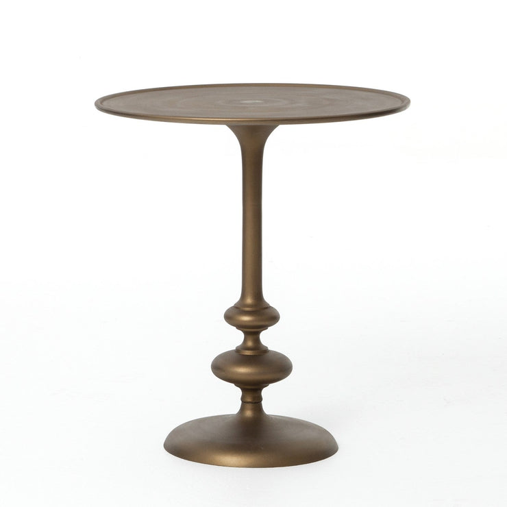 marlow matchstick pedestal table in matte brass 1