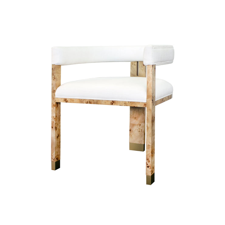 modern wooden accent chair with white linen upholstery 2