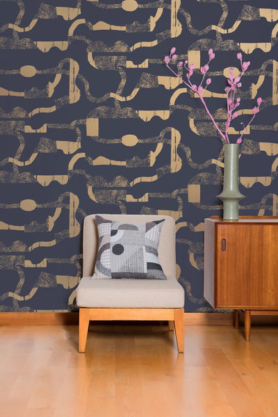 product image for La Strada Wallpaper in Gold and Charcoal by Thatcher Studio 42