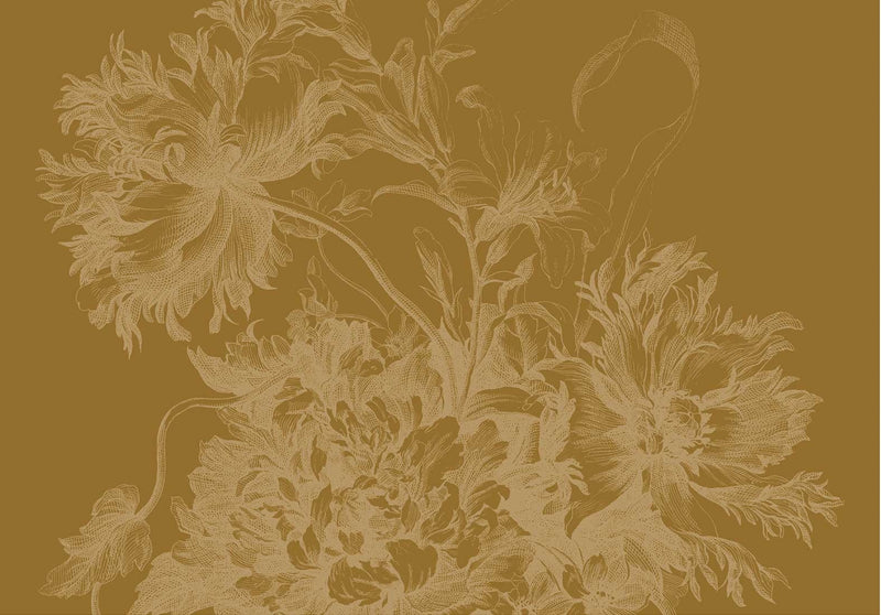 media image for Gold Metallic Wall Mural in Engraved Flowers Ochre 23