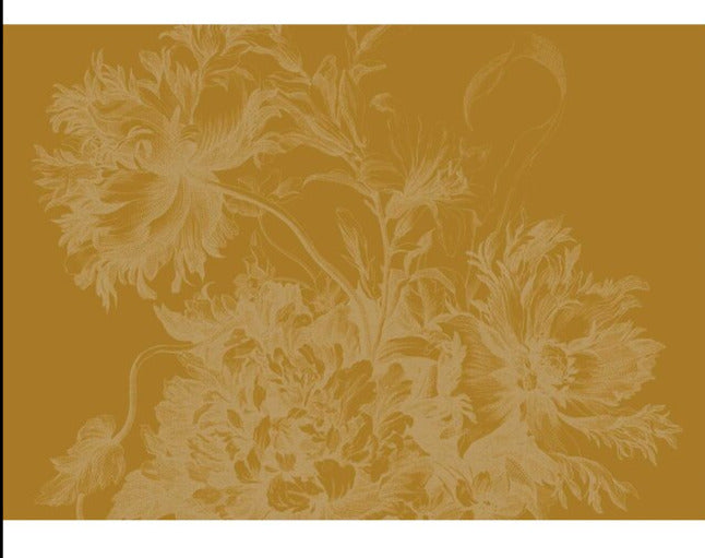 media image for Gold Metallic Wall Mural in Engraved Flowers Yellow 221