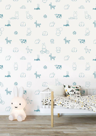 product image for Miffy Animals Kids Wallpaper in Blue by KEK Amsterdam 31