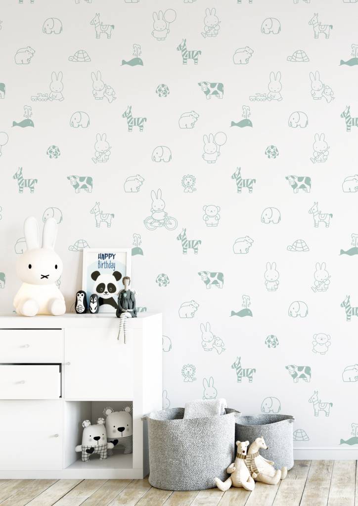 media image for Miffy Animals Kids Wallpaper in Green by KEK Amsterdam 294